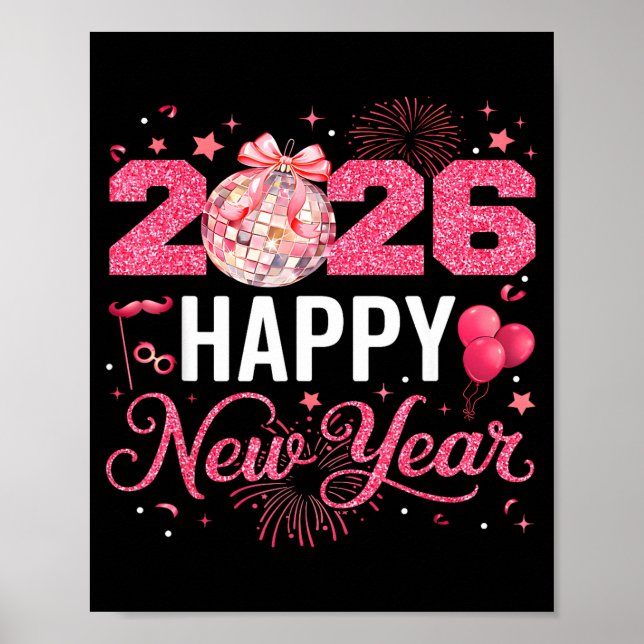 Happy New Year Party 2026 Funny Disco Ball Family  Poster (Front)
