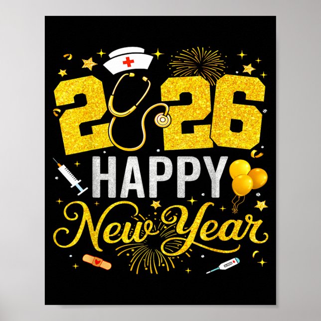 Happy New Year Party 2026 Nurse Family Matching Me Poster (Front)
