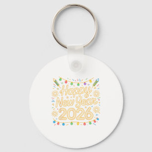 Happy New Year Party 2026 Retro Firework Christmas Key Ring