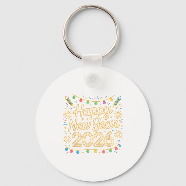 Happy New Year Party 2026 Retro Firework Christmas Key Ring (Front)