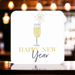 Happy New Year Party Champagne Sparkler Square Paper Coaster