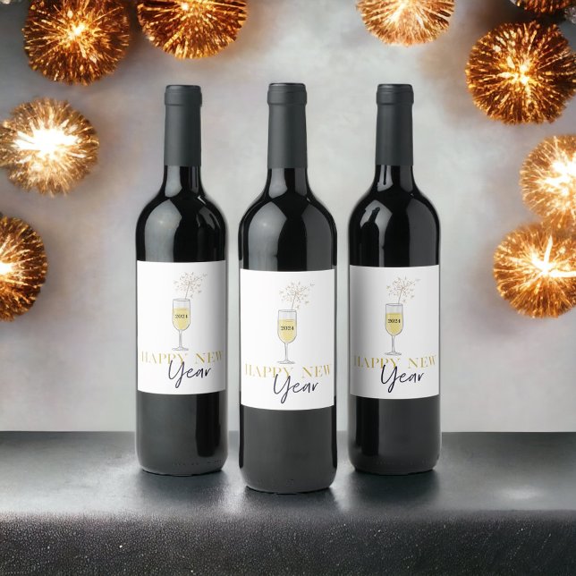 Happy New Year Party Champagne Sparkler Year Wine Label (Creator Uploaded)