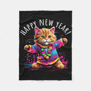 Happy New Year Party Dancing Cat Design  Fleece Blanket