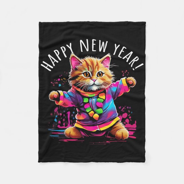 Happy New Year Party Dancing Cat Design  Fleece Blanket (Front)