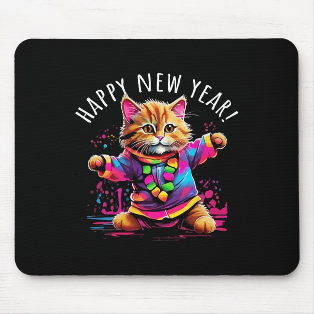 Happy New Year Party Dancing Cat Design  Mouse Mat (Front)