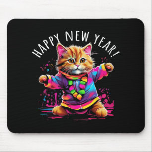Happy New Year Party Dancing Cat Design Mouse Mat