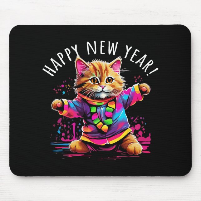Happy New Year Party Dancing Cat Design  Mouse Mat (Front)