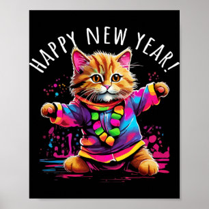 Happy New Year Party Dancing Cat Design  Poster