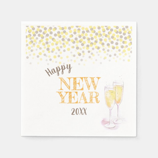 Happy New Year party golden champagne Napkin (Front)
