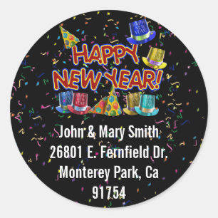 Happy New Year Party Hats Classic Round Sticker