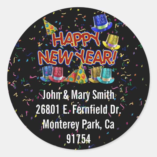 Happy New Year Party Hats Classic Round Sticker (Front)