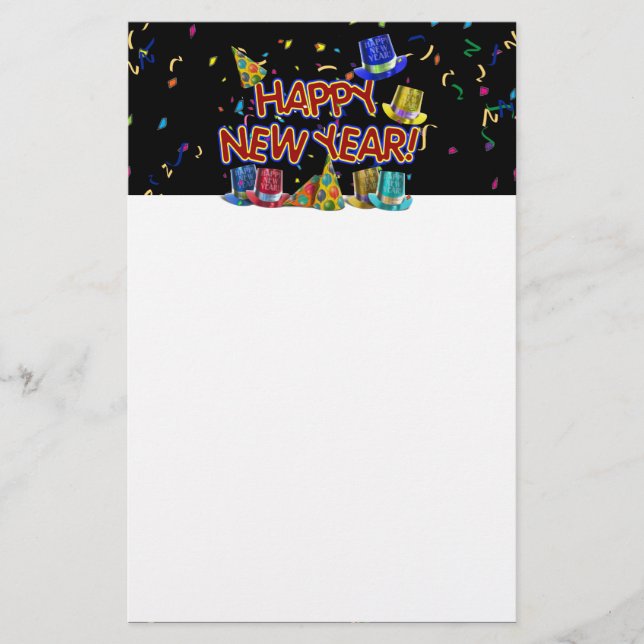 Happy New Year Party Hats Stationery (Front)