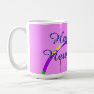 Happy New Year Party Streamers on Pink Mug