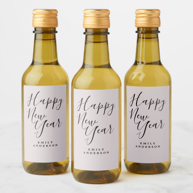 Happy New Year Pastel Purple Personalised Party Wine Label (Bottles)