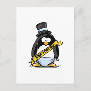 Happy New Year Penguin Holiday Postcard
