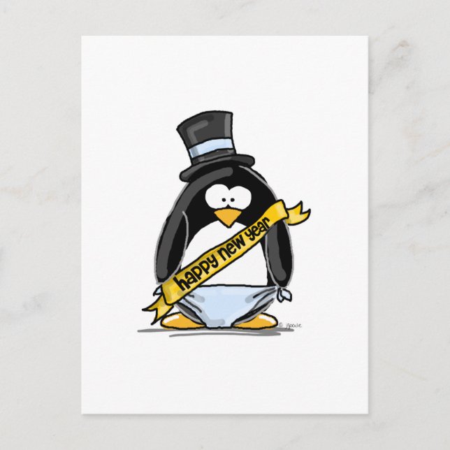 Happy New Year Penguin Holiday Postcard (Front)