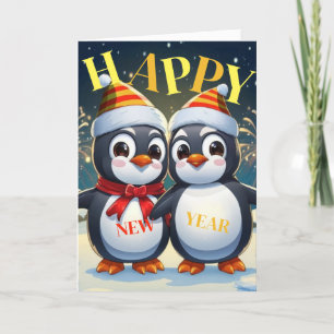 Happy New Year Penguins  Holiday Card