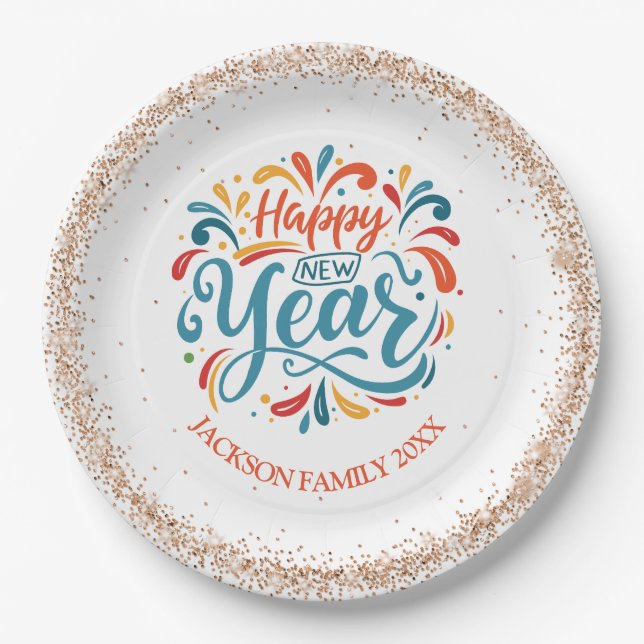 Happy New Year Personalised Paper Plate (Front)