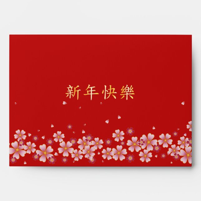 "Happy New Year" Personalised Red Chinese Hong Bao Envelope (Front)