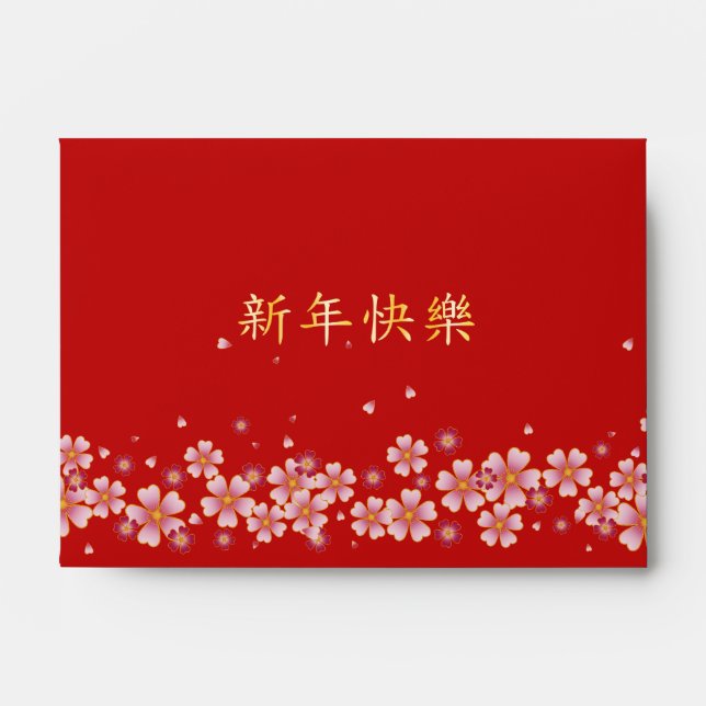 "Happy New Year" Personalised Red Chinese Hong Bao Envelope (Front)