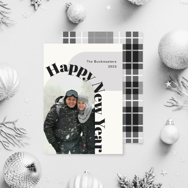 Happy New Year Photo Arch Black Gray Holiday Card (Creator Uploaded)