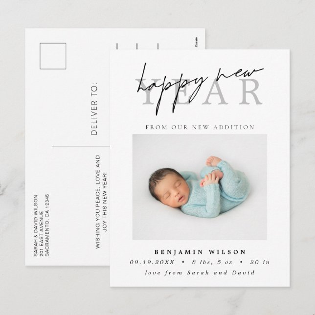 Happy New Year Photo Birth Holiday Postcard (Front/Back)
