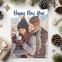 Happy New Year Photo Blue Script Modern Holiday