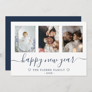 Happy New Year Photo Collage Blue Card