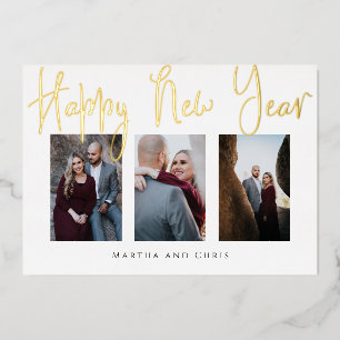 Happy New Year Photo Collage Elegant Rose Gold  Foil Holiday Card