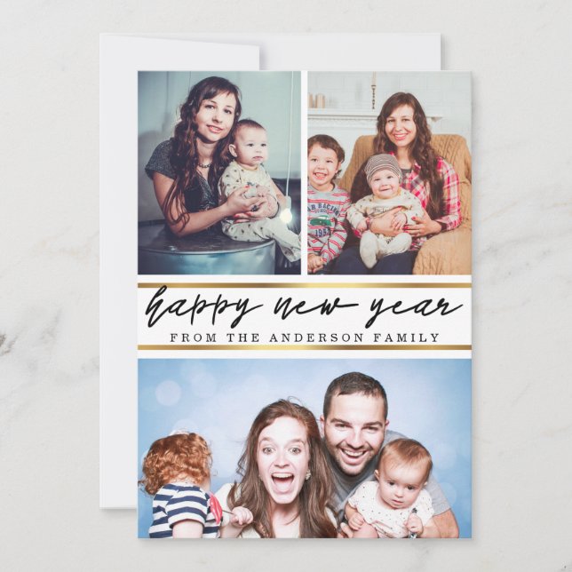 Happy New Year Photo Collage Holiday Card (Front)