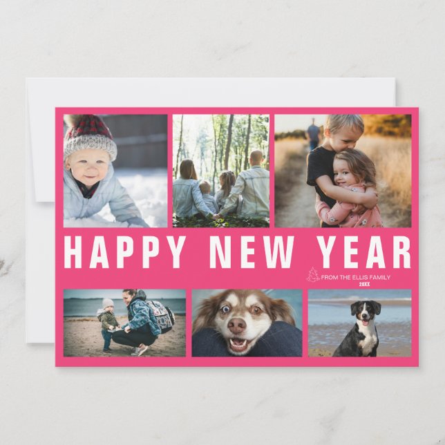 Happy New Year Photo Collage Holiday Card (Front)