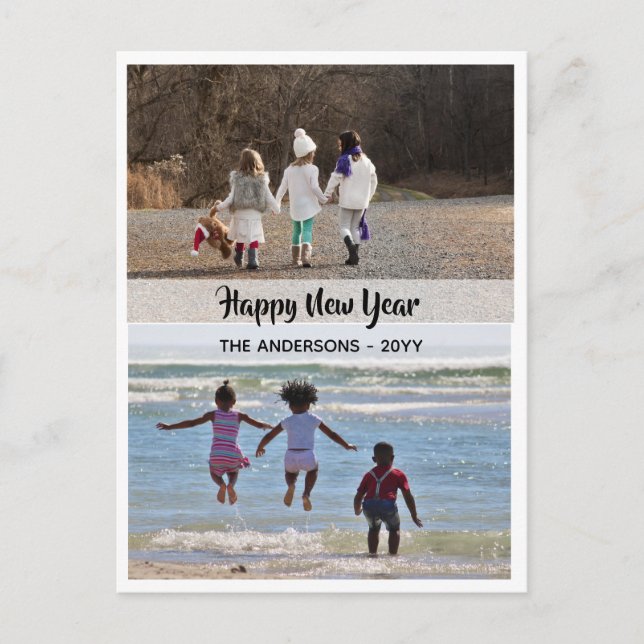 Happy New Year - PHOTO COLLAGE - Personalised 12 Holiday Postcard (Front)