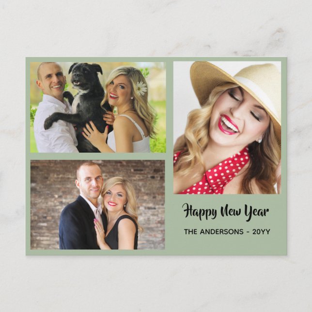 Happy New Year - PHOTO COLLAGE - Personalised 2 Holiday Postcard (Front)