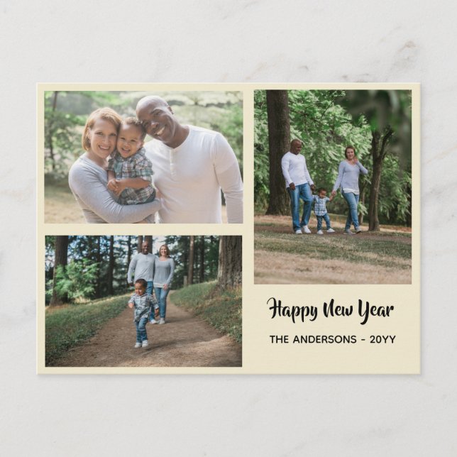 Happy New Year - PHOTO COLLAGE - Personalised Holiday Postcard (Front)
