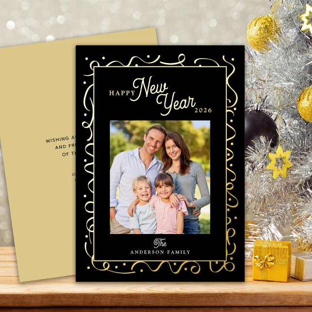 Happy New Year Photo Message Script Gold Foil Holiday Card (Creator Uploaded)