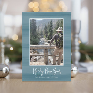 Happy New Year Photo with soft watercolor blue Holiday Card