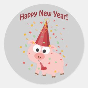 Happy New Year Pig Classic Round Sticker