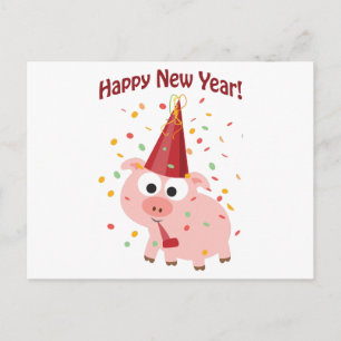 Happy New Year! Pig Holiday Postcard