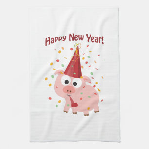 Happy New Year Pig Tea Towel