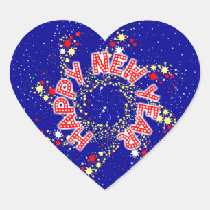 Happy New Year Pin Wheel Heart Sticker