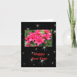 Happy New Year pink azalea flowers Holiday Card