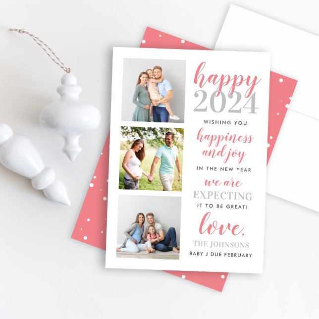 Happy New Year Pink Expecting in 2024 Holiday Card (Creator Uploaded)