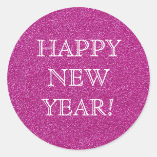 Happy New Year! Pink Glitter Glamour Party Classic Round Sticker