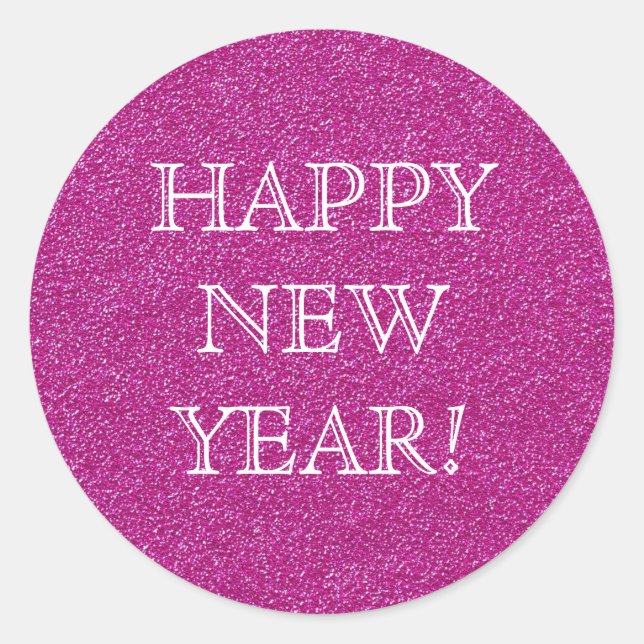 Happy New Year! Pink Glitter Glamour Party Classic Round Sticker (Front)