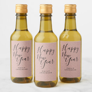 Happy New Year Pink Glitter Personalised Party Wine Label