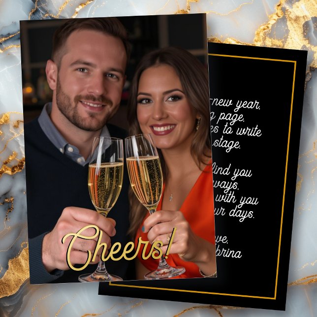 Happy New Year Poem and Family Photo Foil Holiday Card (Creator Uploaded)