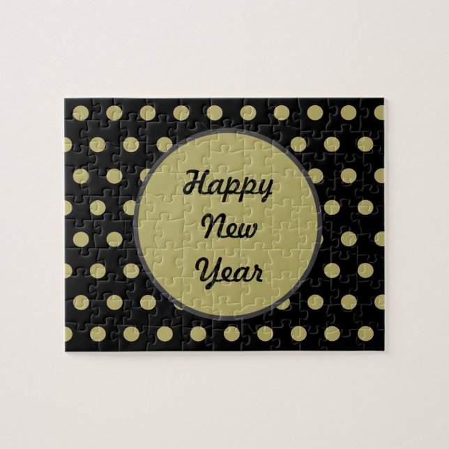 Happy New Year Polka Dot Jigsaw Puzzle (Black) (Horizontal)
