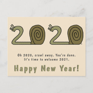 Happy New Year Postcard 2021 Funny New Years Snail
