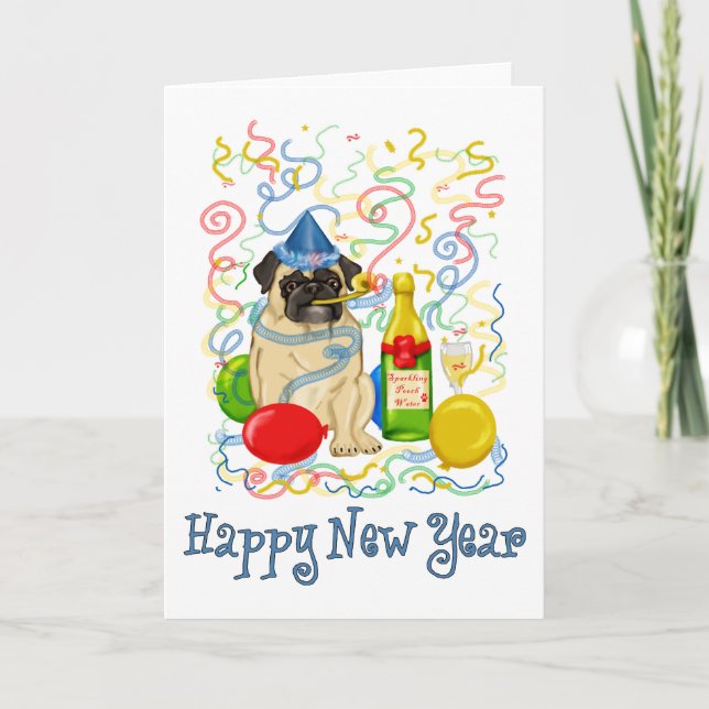 Happy New Year Pug Holiday Card (Front)