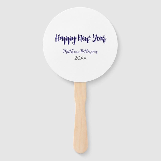 Happy new year purple black add name year simple  hand fan (Front)